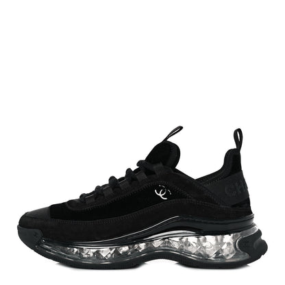 Chanel Suede Calfskin Velvet Grosgrain CC Sneakers 37.5 Black 1 of 9