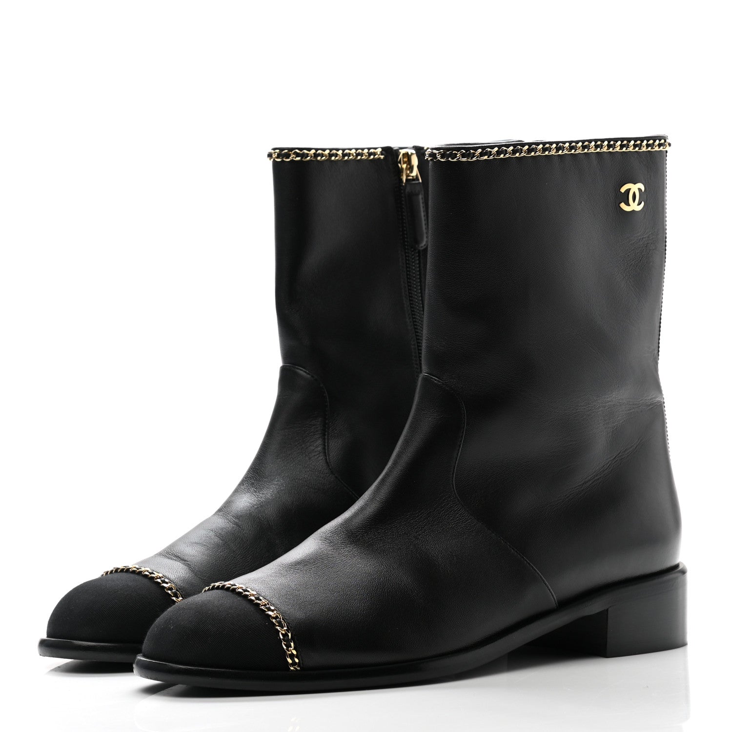 Chanel Lambskin Grosgrain Cap Toe Chain Short Boots 40 Black 3 of 8