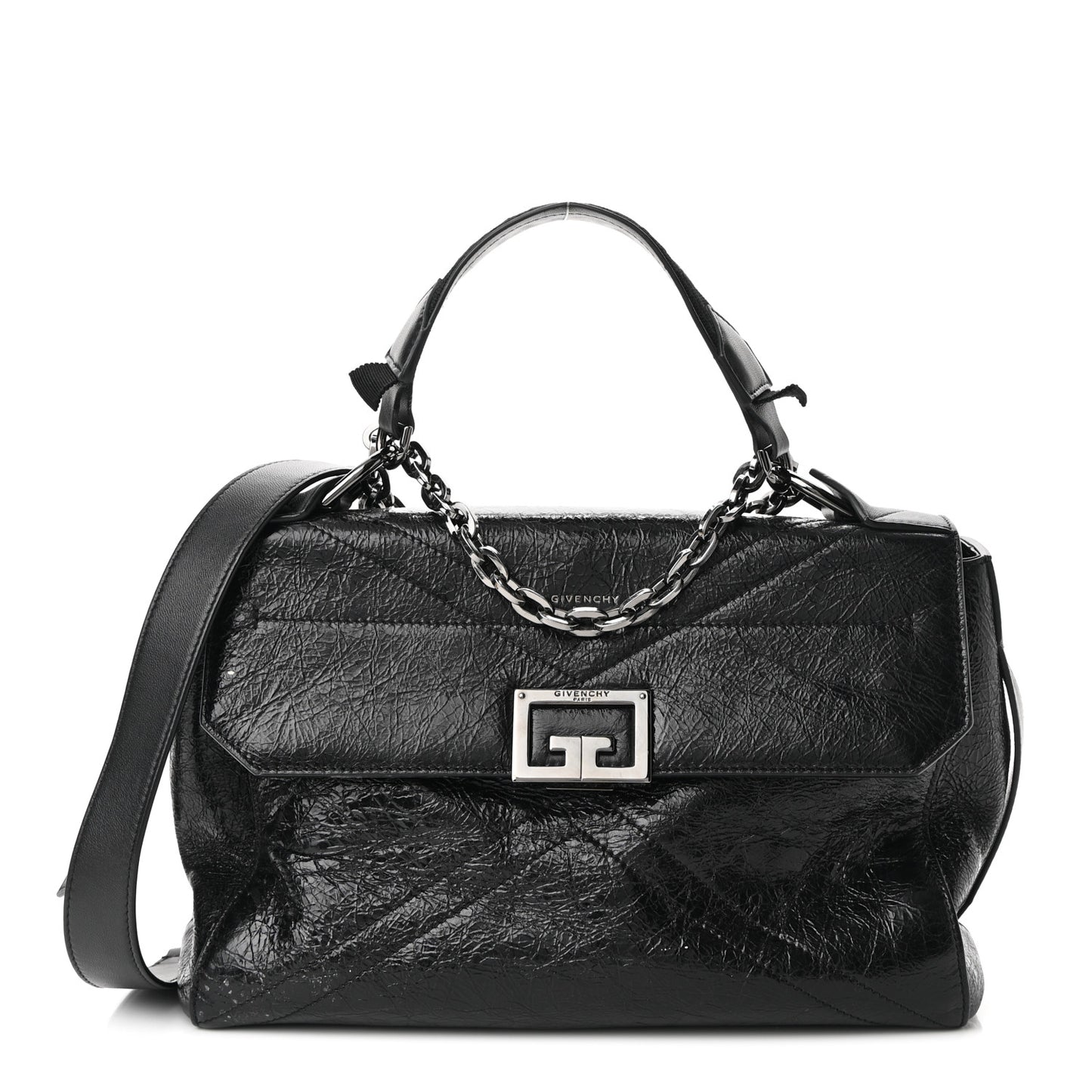 Creased Patent Calfskin Medium ID Flap Black