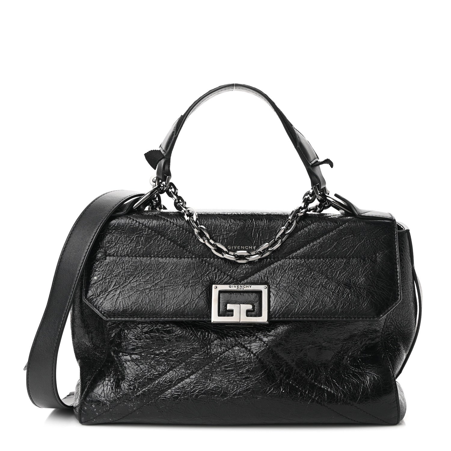 Givenchy Creased Patent Calfskin Medium ID Flap Black 1 of 9