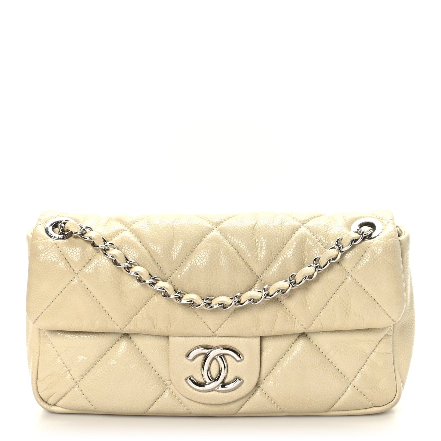 Glazed Caviar Quilted Small Nature Flap Bag Beige