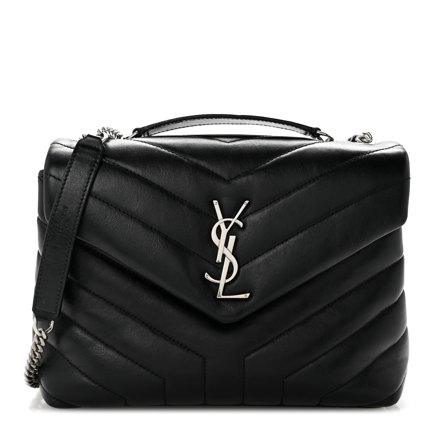 Calfskin Y Quilted Monogram Small Loulou Chain Satchel Black