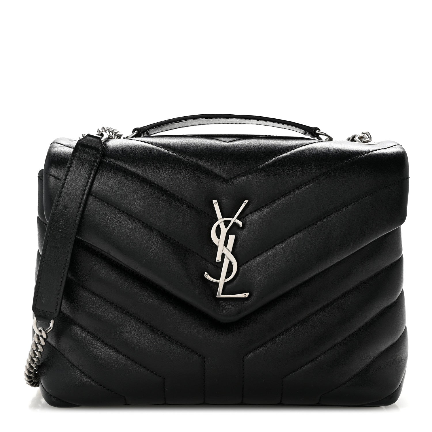Saint Laurent Calfskin Y Quilted Monogram Small Loulou Chain Satchel Black 1 of 12