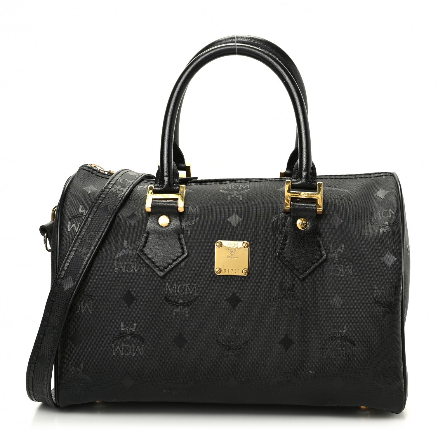 MCM Nylon Monogram Boston Bag Black 1 of 9