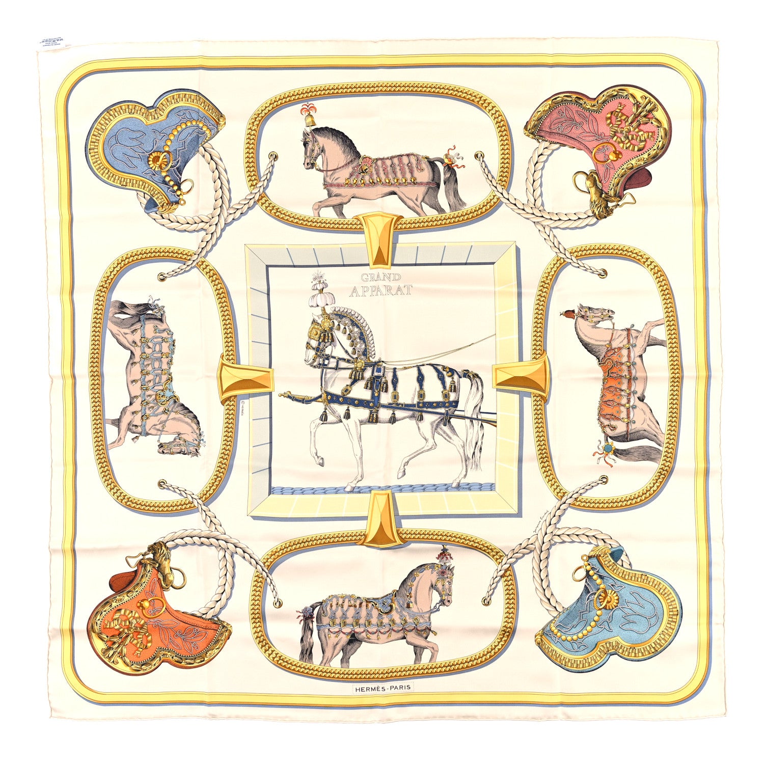 Hermes Silk Grand Apparat Forever Scarf 90 Creme Gold Multicolore 1 of 4