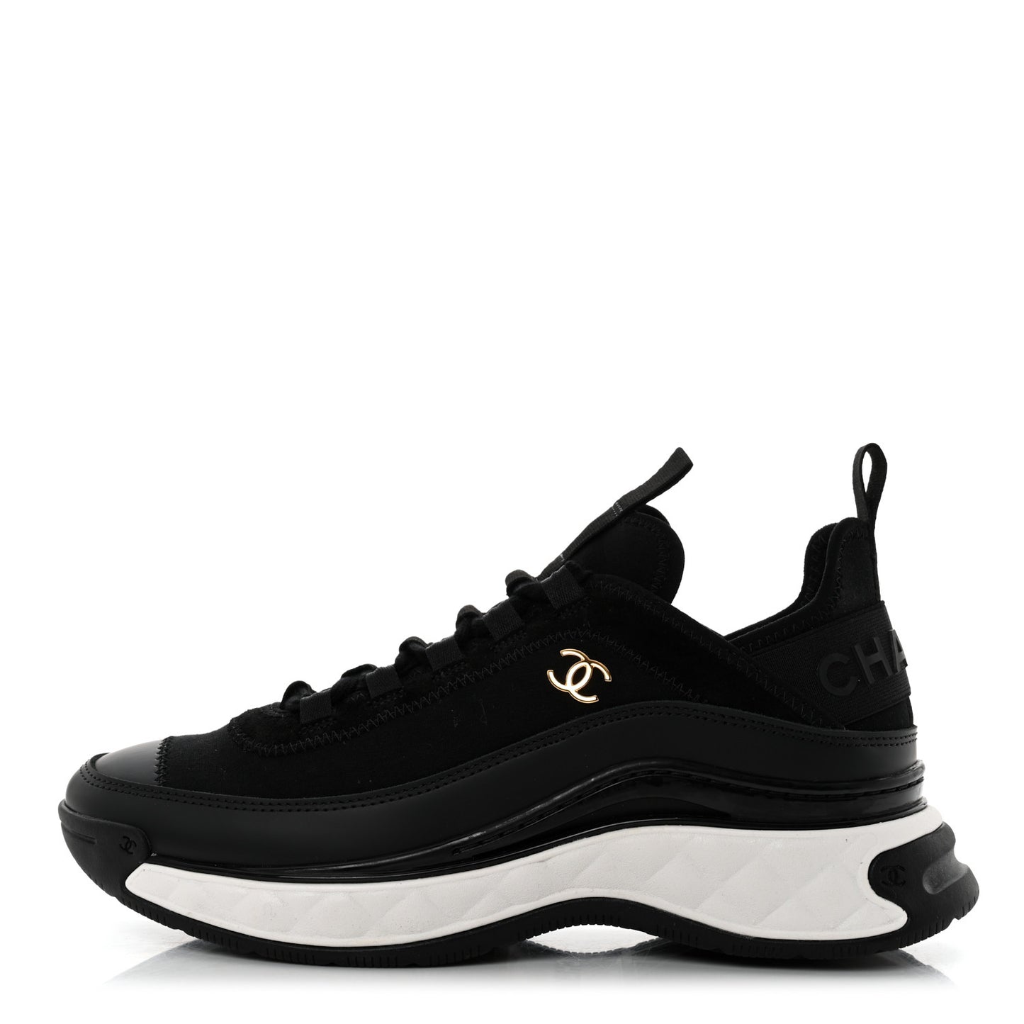 Velvet Calfskin Mixed Fibers CC Sneakers 37.5 Black