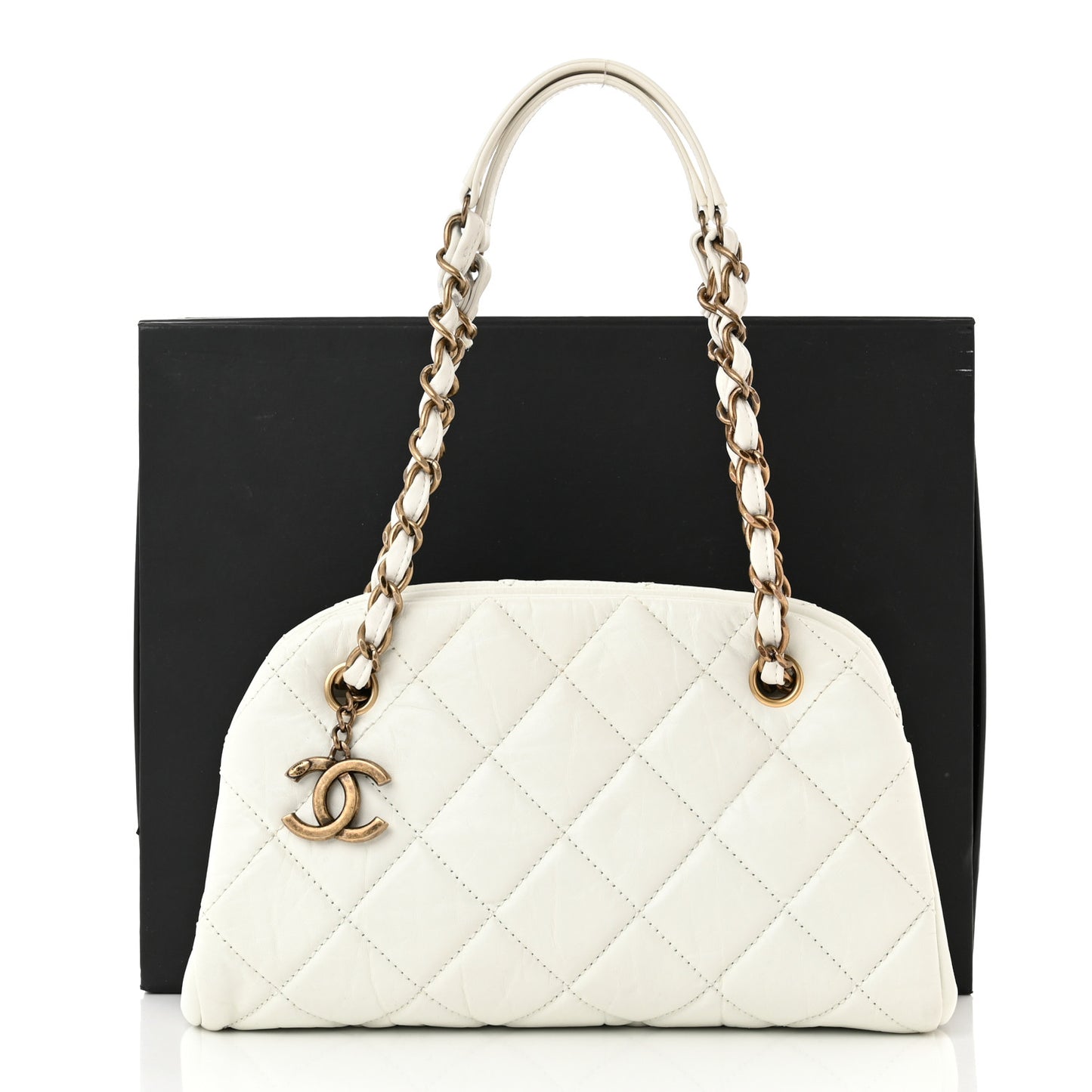 Aged Calfskin Small Just Mademoiselle Bowling Bag White