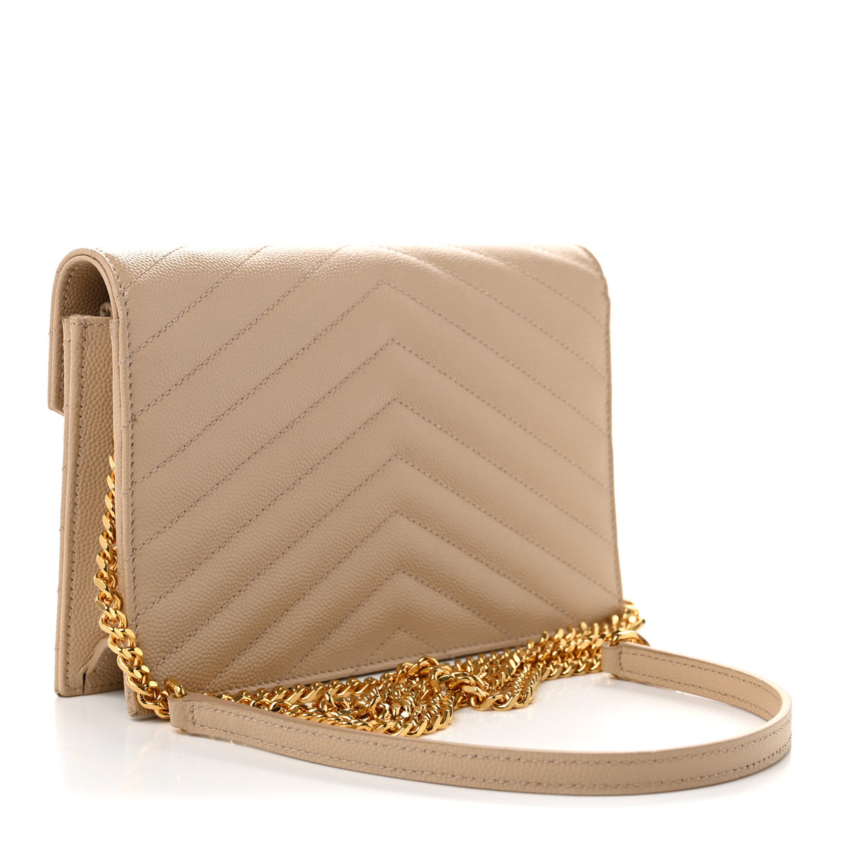 Grain De Poudre Matelasse Chevron Monogram Envelope Chain Wallet Nude Powder