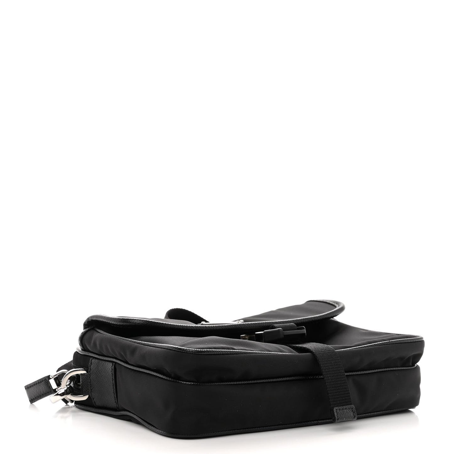 Re-Nylon Saffiano Pocket Single Snap Buckle Shoulder Bag Black