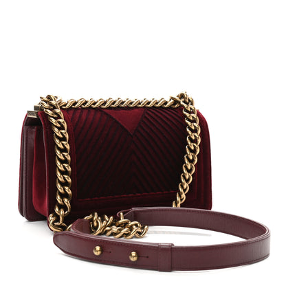 Chanel Velvet Chevron Quilted Small Boy Flap Burgundy 2 of 9
