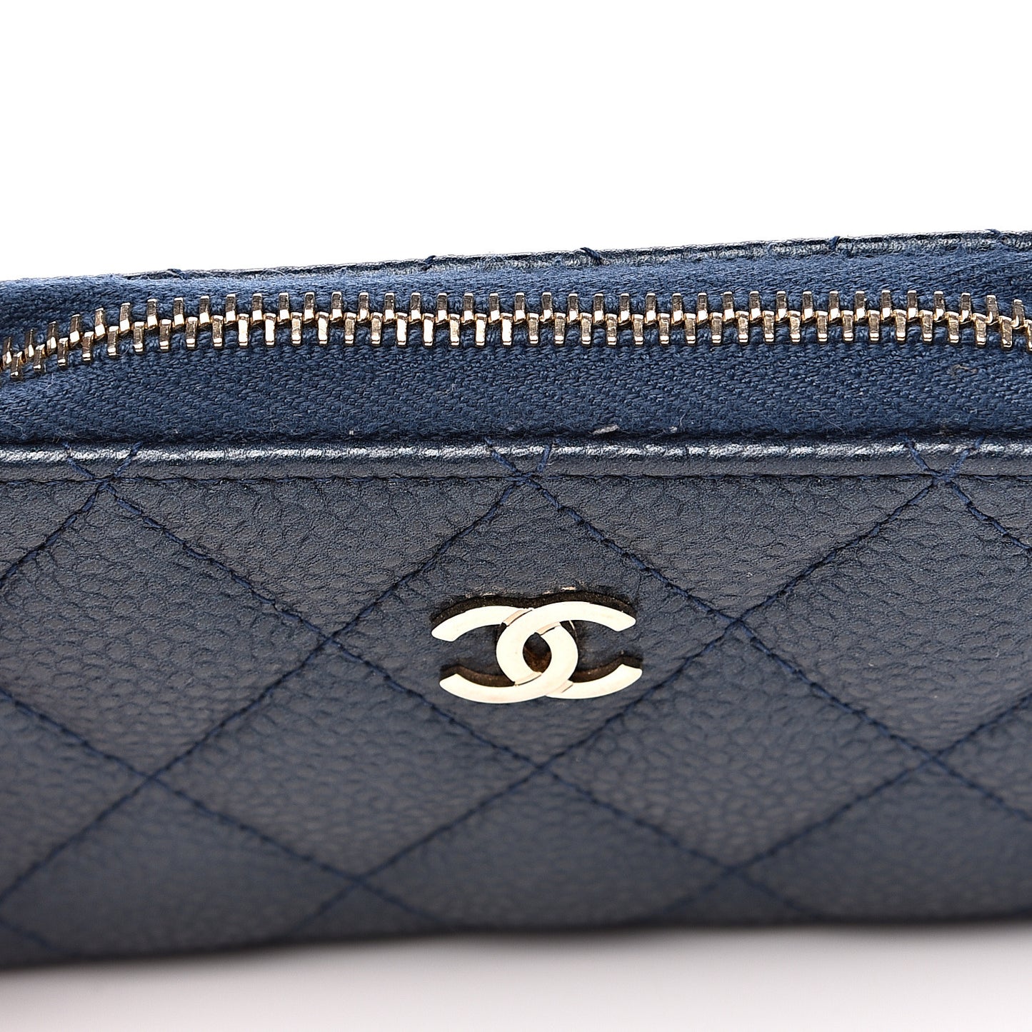 Caviar Quilted Boy Zip Around Coin Purse Wallet Dark Blue