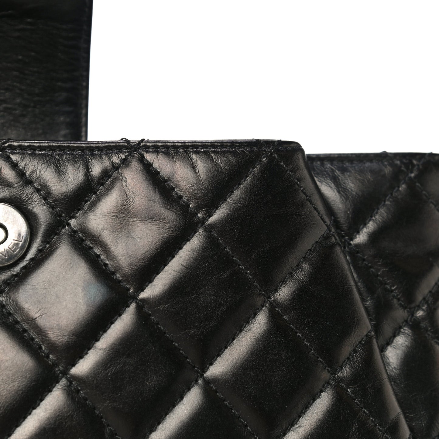 Aged Calfskin Quilted Zip Clutch Black