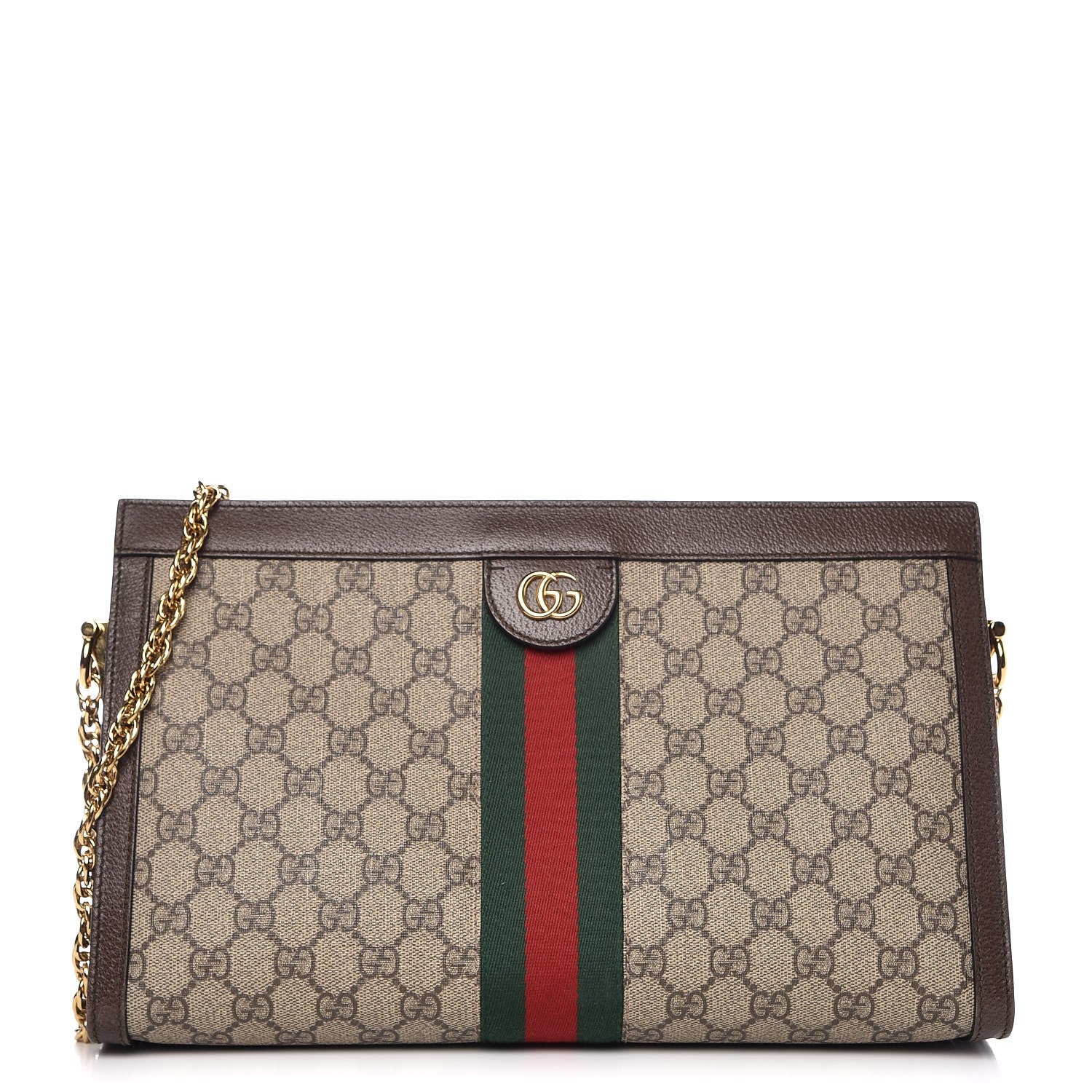 Gucci GG Supreme Monogram Web Medium Ophidia Chain Shoulder Bag Brown 1 of 9