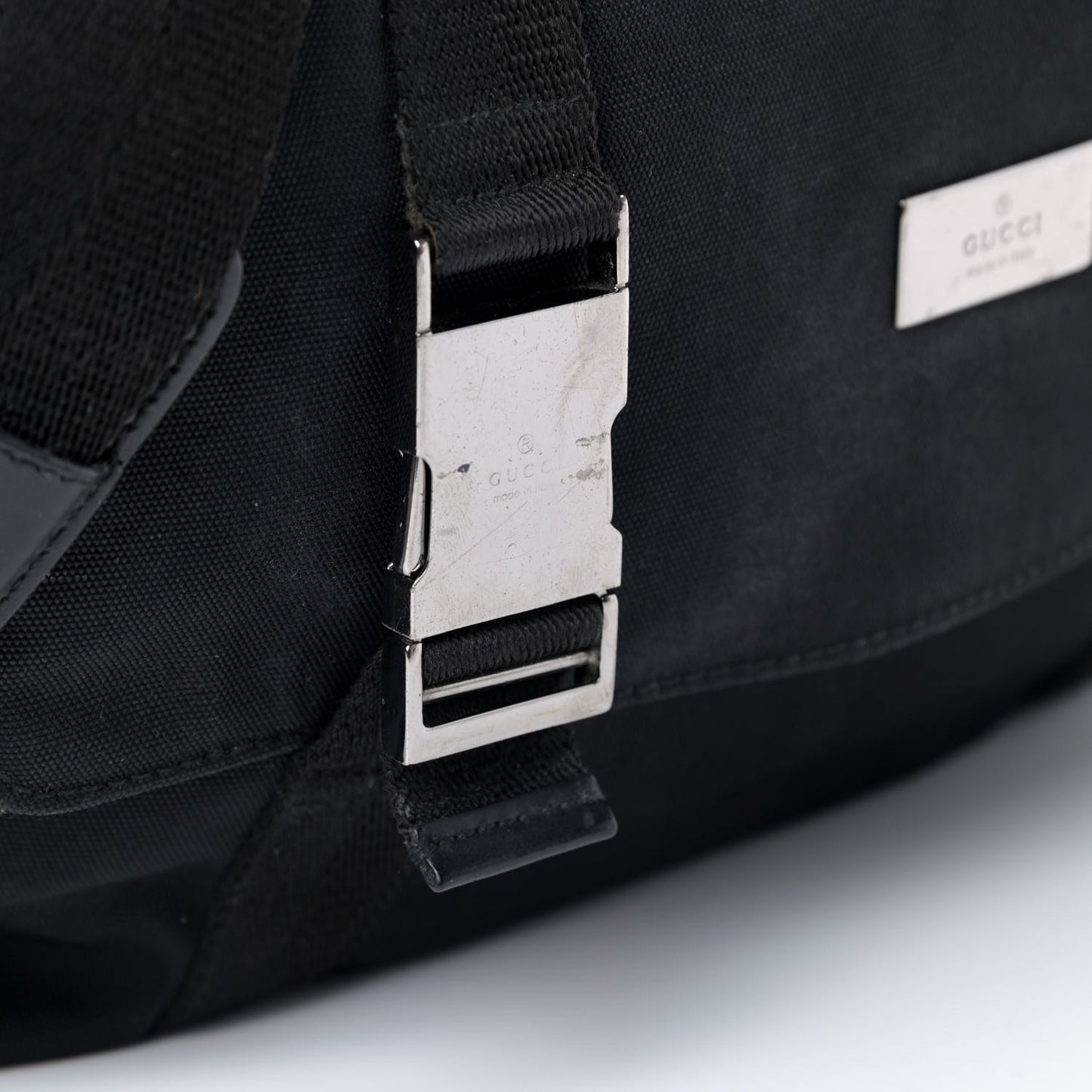 Nylon Medium Double Buckle Flap Messenger Bag Black