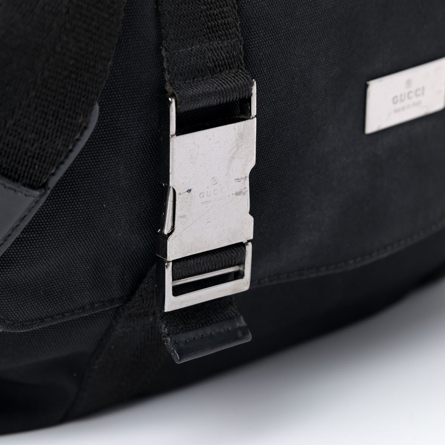 Gucci Nylon Medium Double Buckle Flap Messenger Bag Black 5 of 7