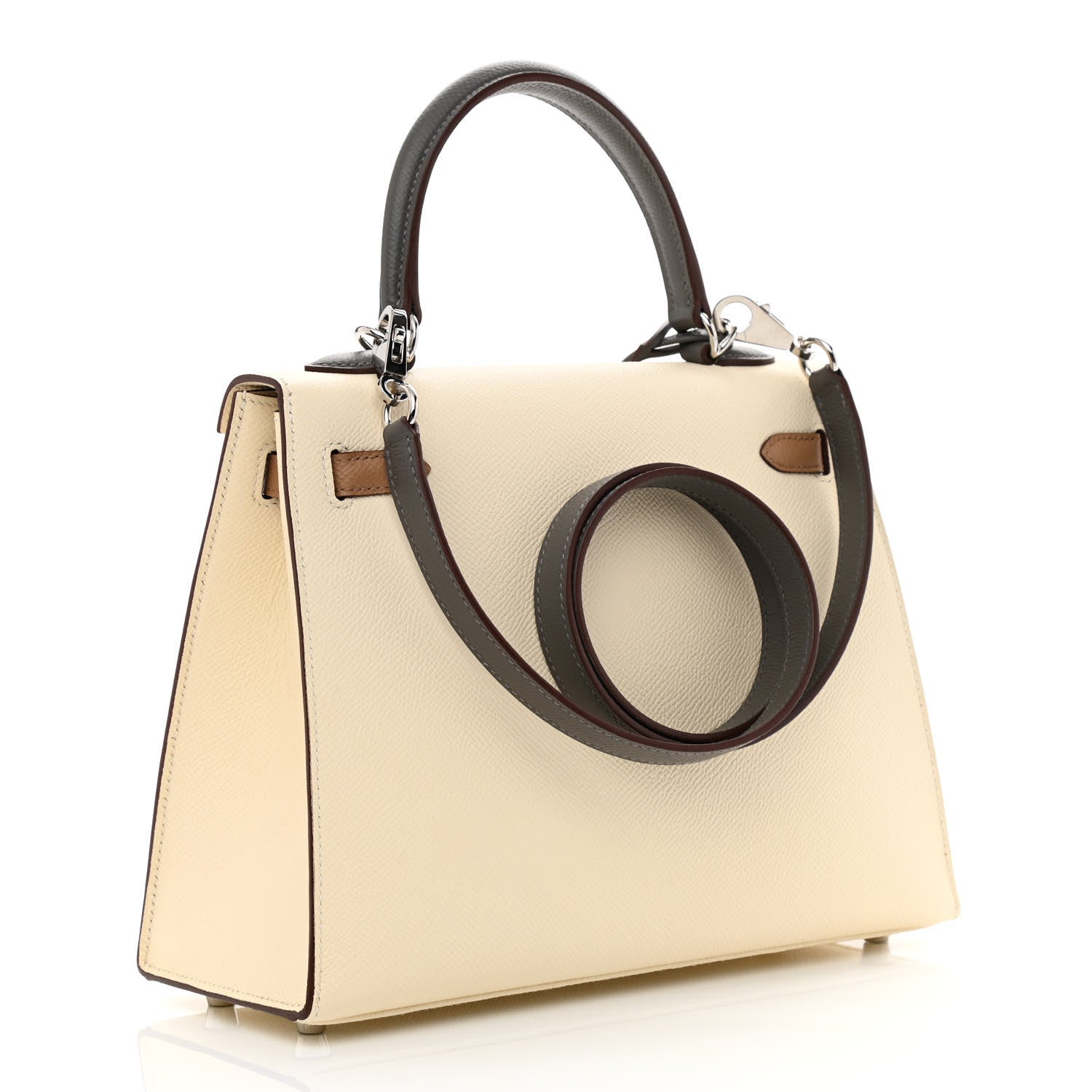 Hermes Epsom Tri-Color Kelly Sellier 25 Nata Chai Gris Meyer 3 of 12