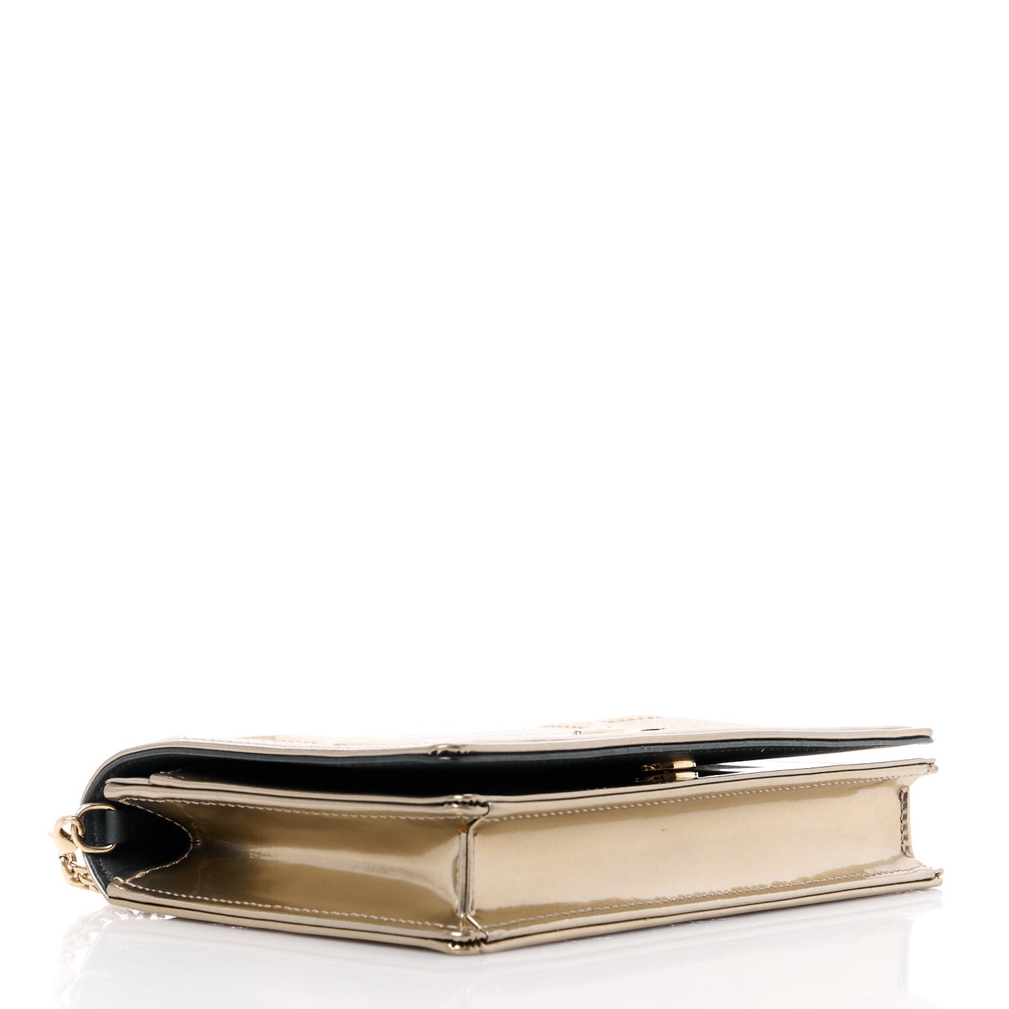 Metallic Patent Micro-Cannage Diorama Wallet on Chain Pouch Gold