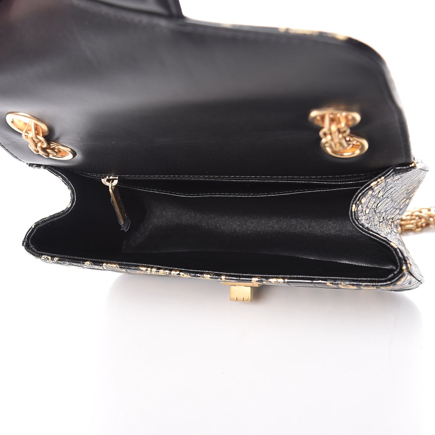 Calfskin Crocodile Embossed Graffiti 2.55 Mini Cocodile Reissue Flap Black Gold