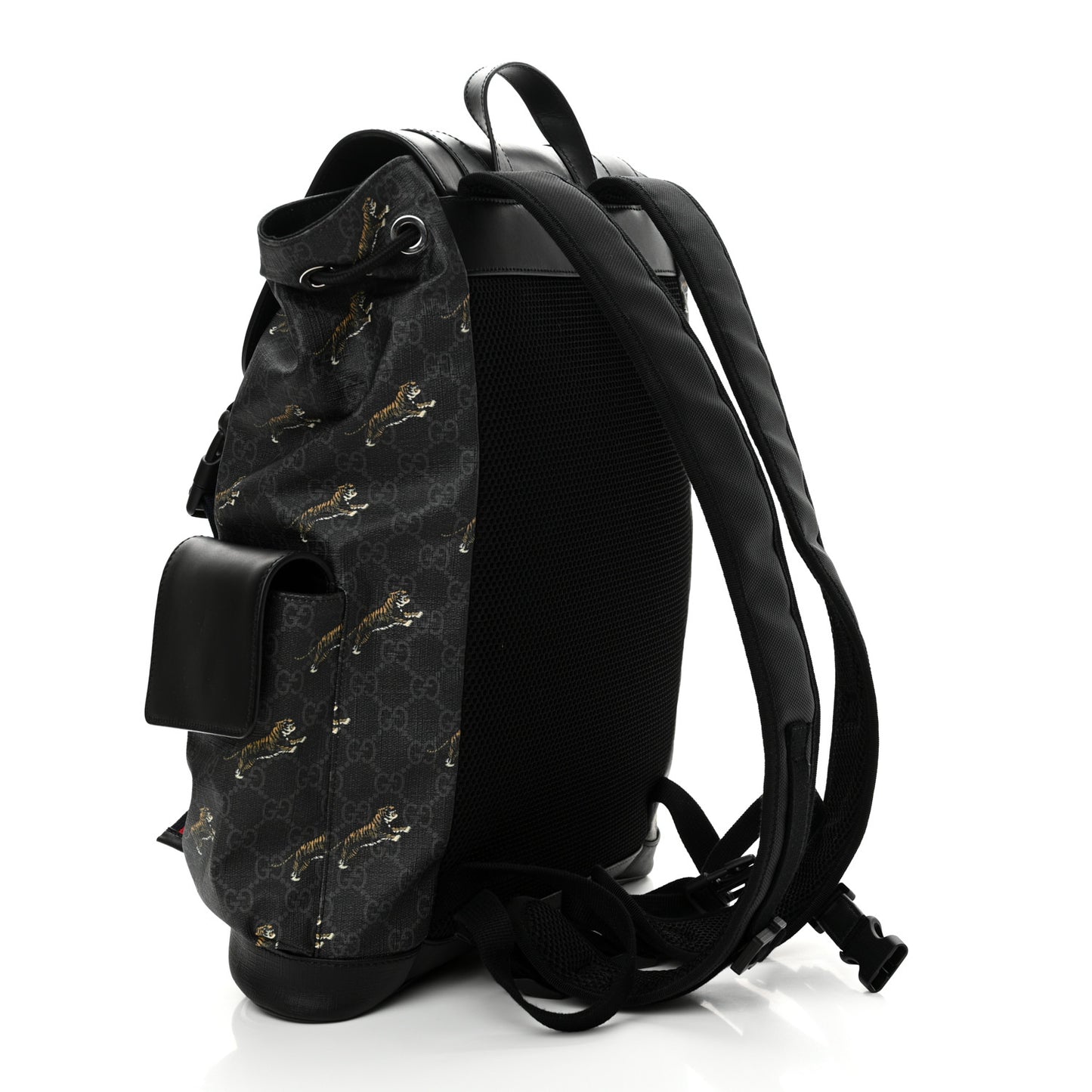 Soft GG Supreme Monogram Appia Calfskin Web Double Buckle Backpack Black
