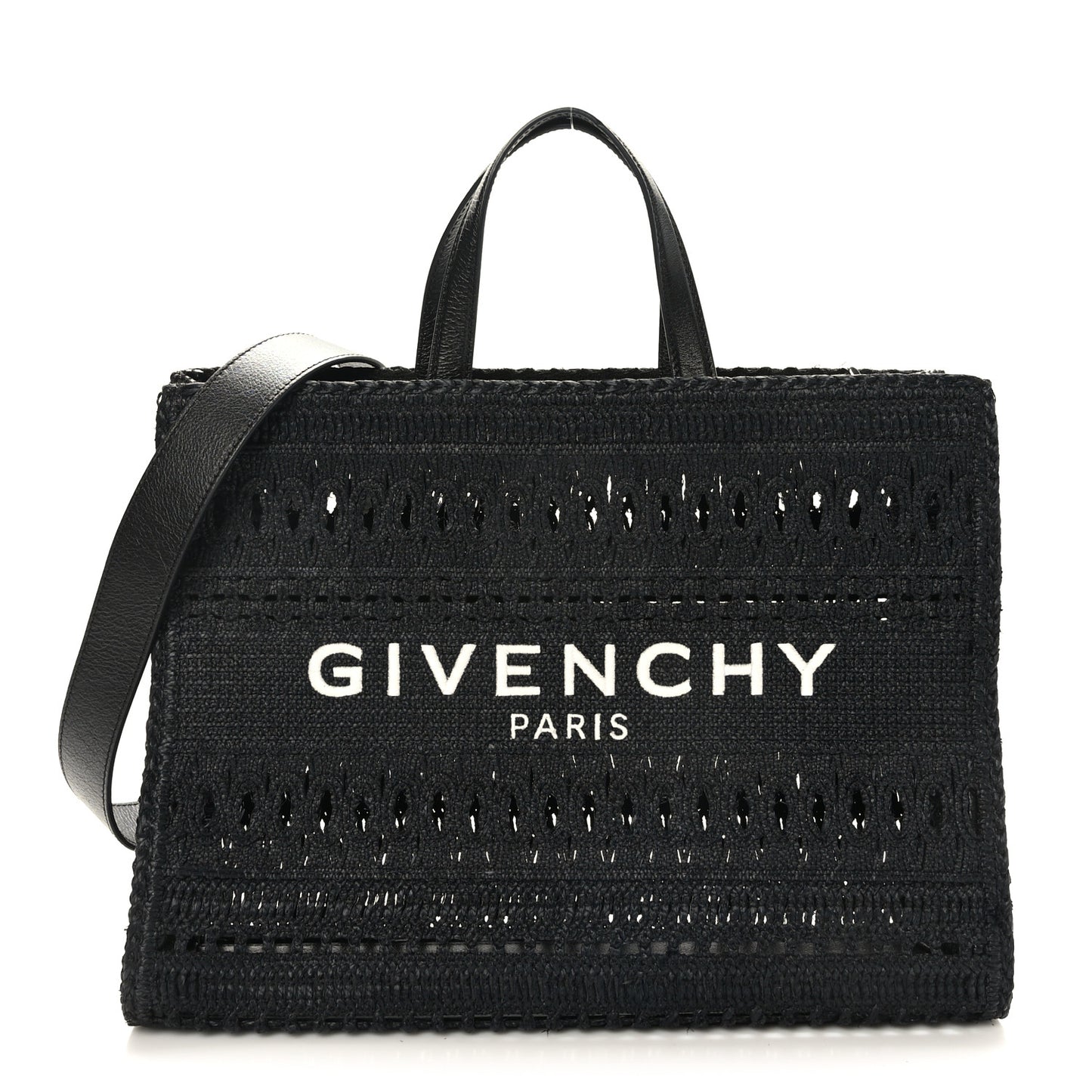 Raffia Laced Medium G-Tote Black
