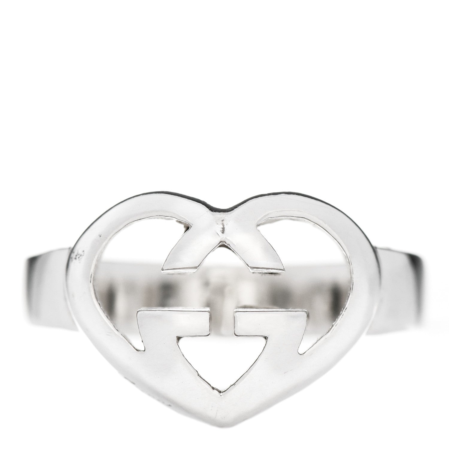 Gucci Sterling Silver Britt Interlocking G Heart Ring 55 7.25 1 of 6