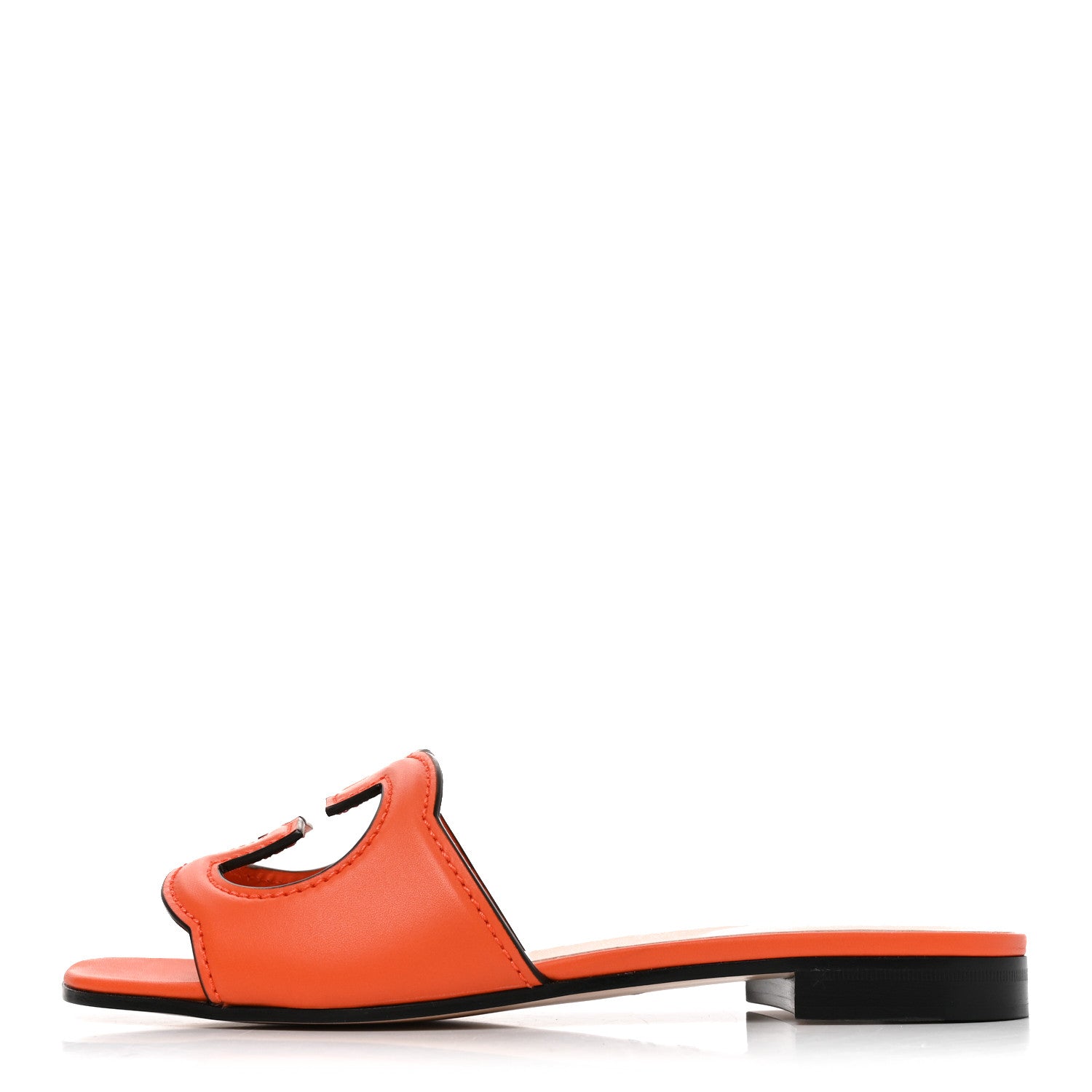 Gucci Cosmos Softy Calfskin Interlocking G Cut Out Slide Sandals 35.5 Deep Orange 1 of 8