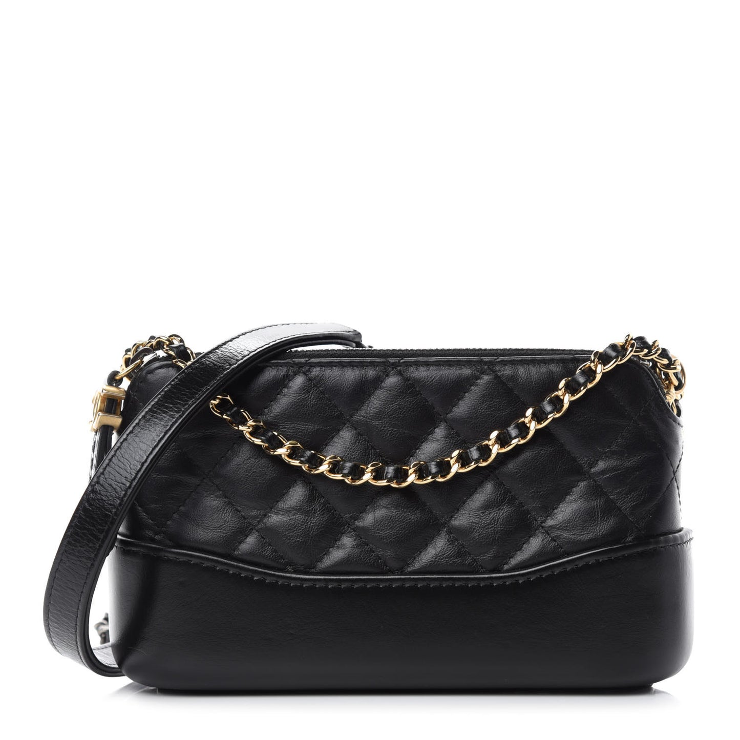 Aged Calfskin Quilted Small Gabrielle Clutch With Chain Black