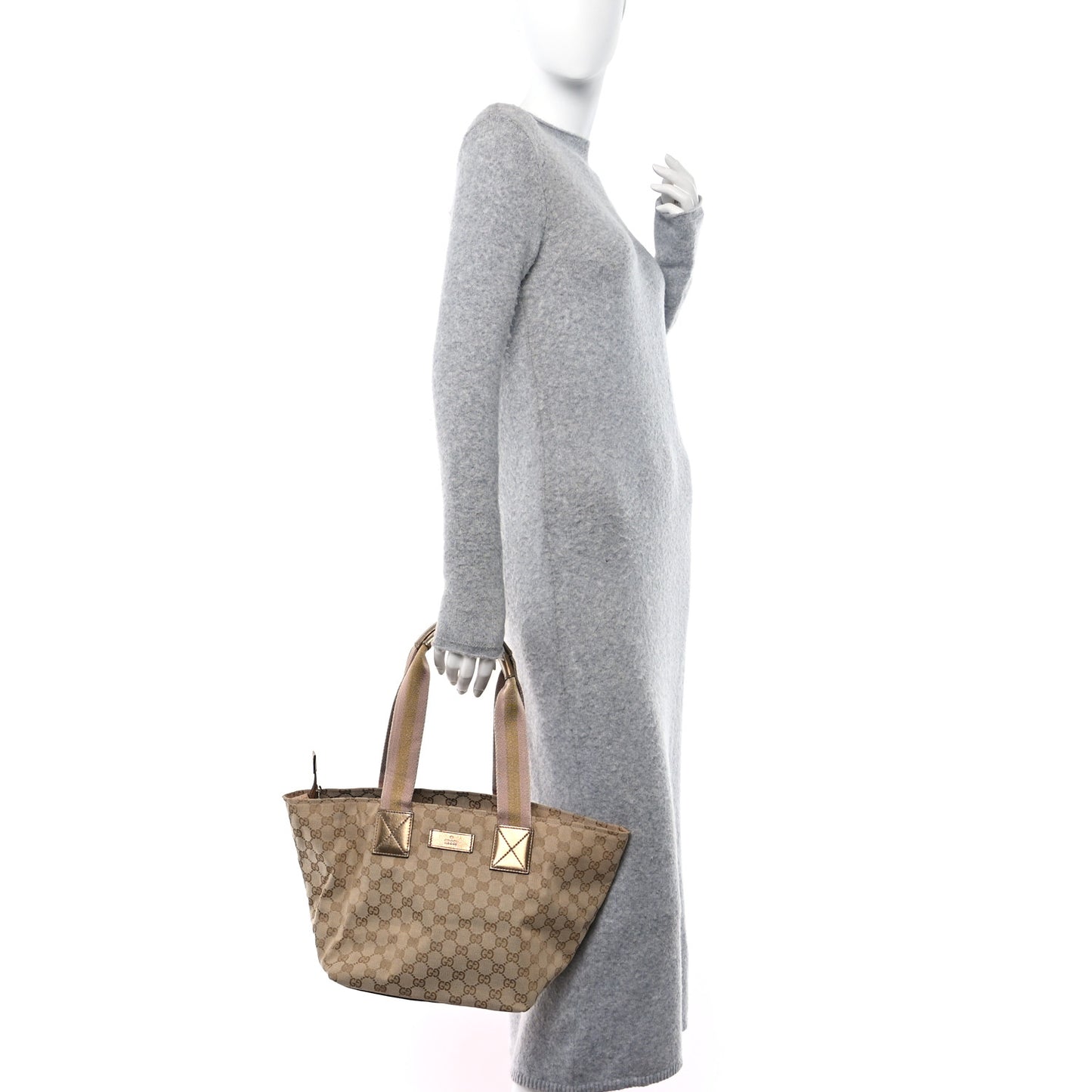 GG Monogram Medium Web Handle Bucket Tote Pink Gold