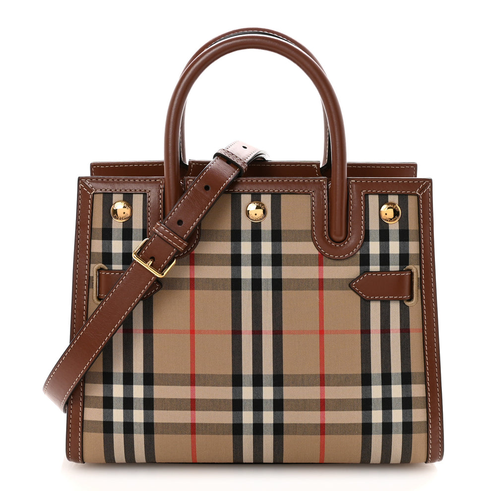 Burberry Calfskin Vintage Check Two Handle Title Bag Archive Beige ...