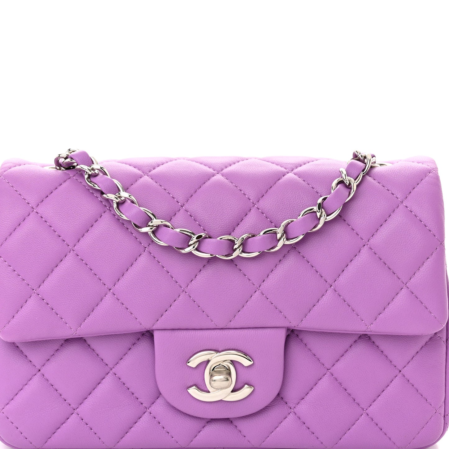 Lambskin Quilted Mini Rectangular Flap Purple
