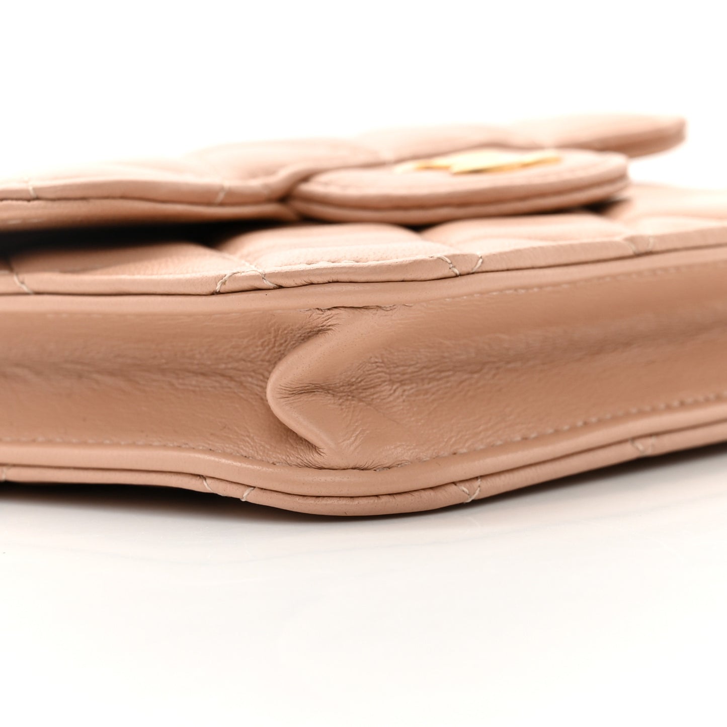 Lambskin Quilted Top Handle Flap Coin Purse With Chain Beige