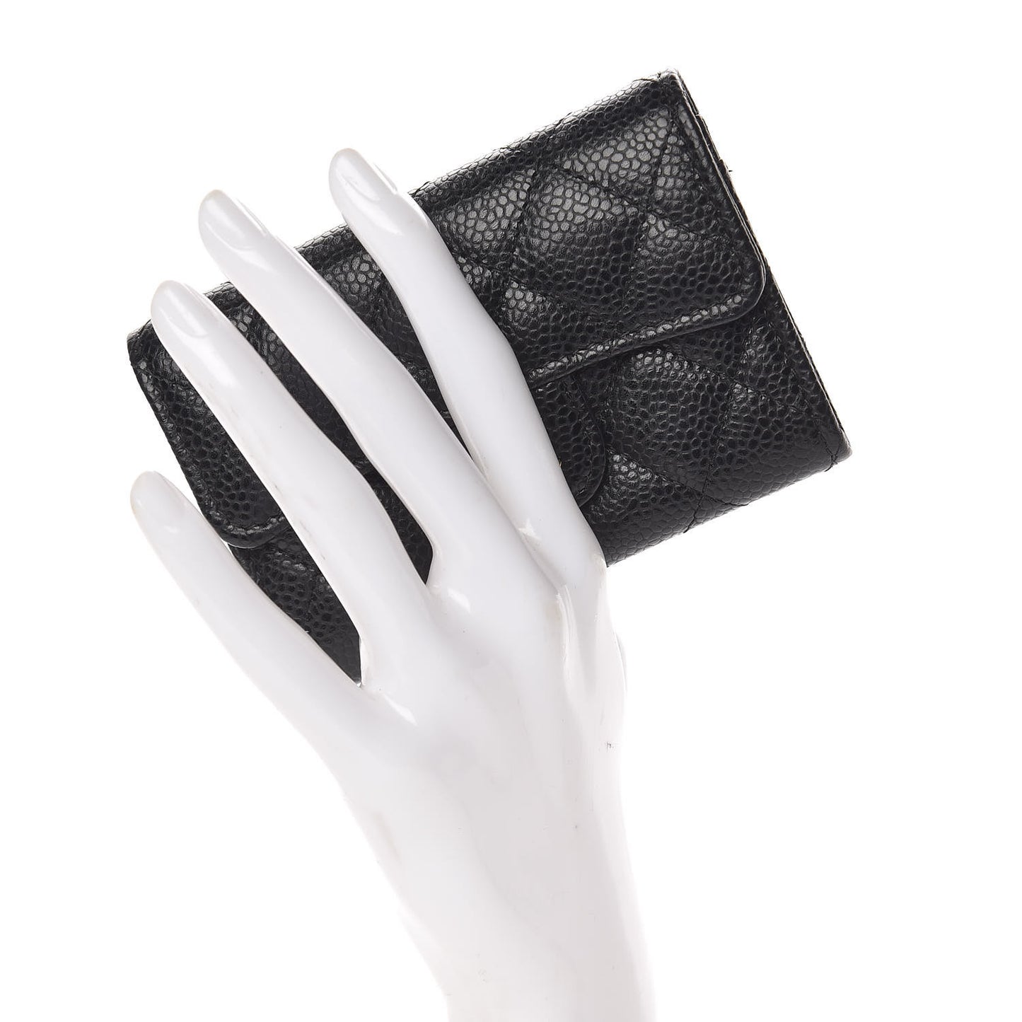 Caviar Quilted Flap Card Holder Wallet Black