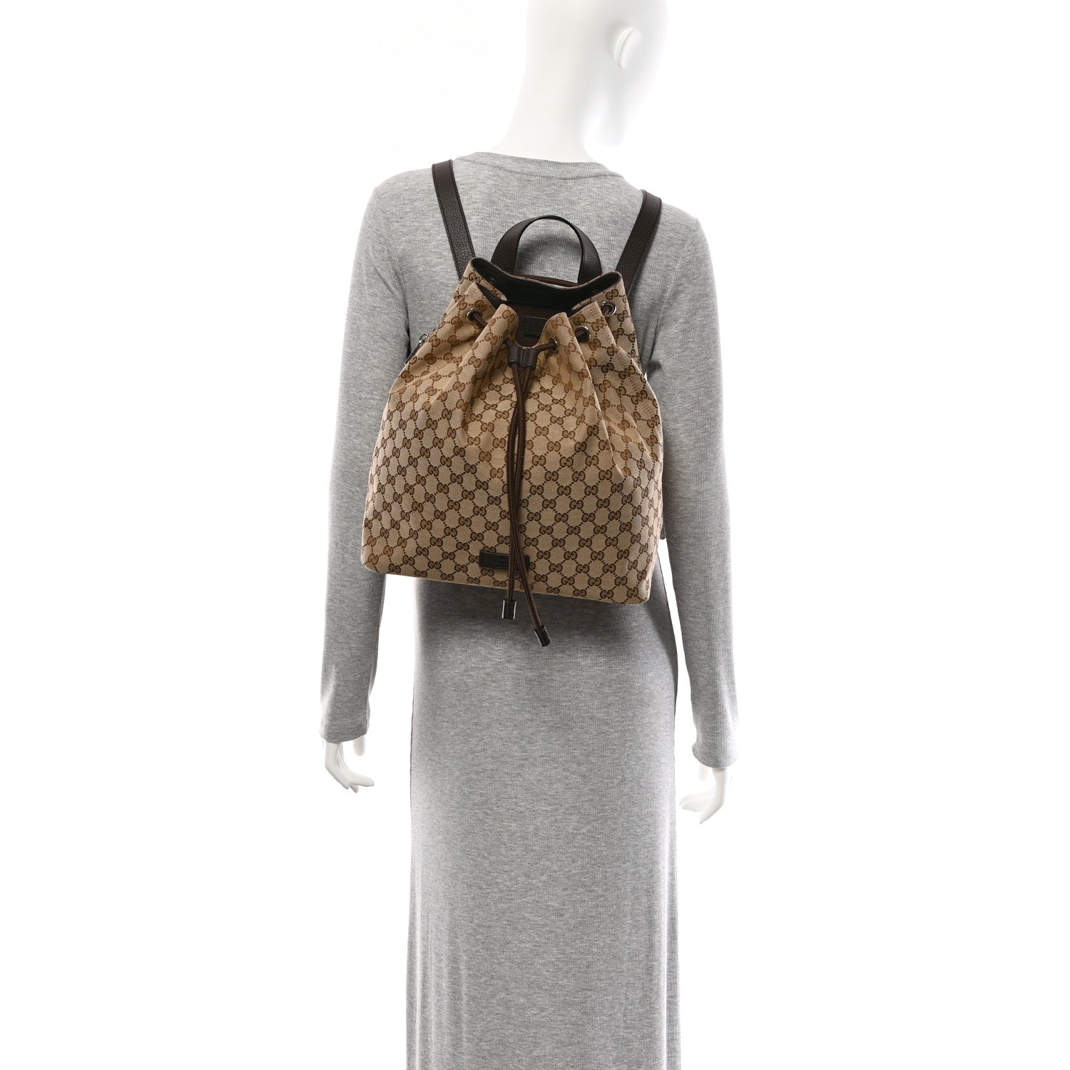 Gucci Monogram Dollar Calfskin O Drawstring Backpack Beige Ebony Testa di Moro Dark Chocolate 2 of 11