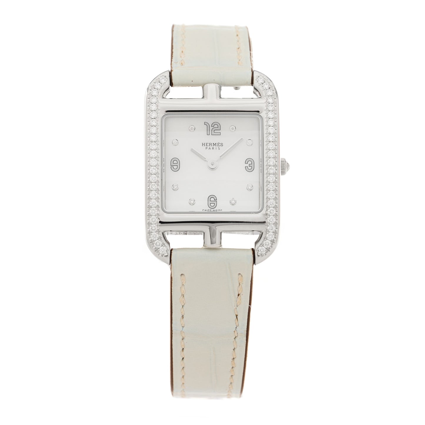 Stainless Steel Alligator Diamond Bezel Mother of Pearl 23mm Cape Cod Quartz Watch Blanc