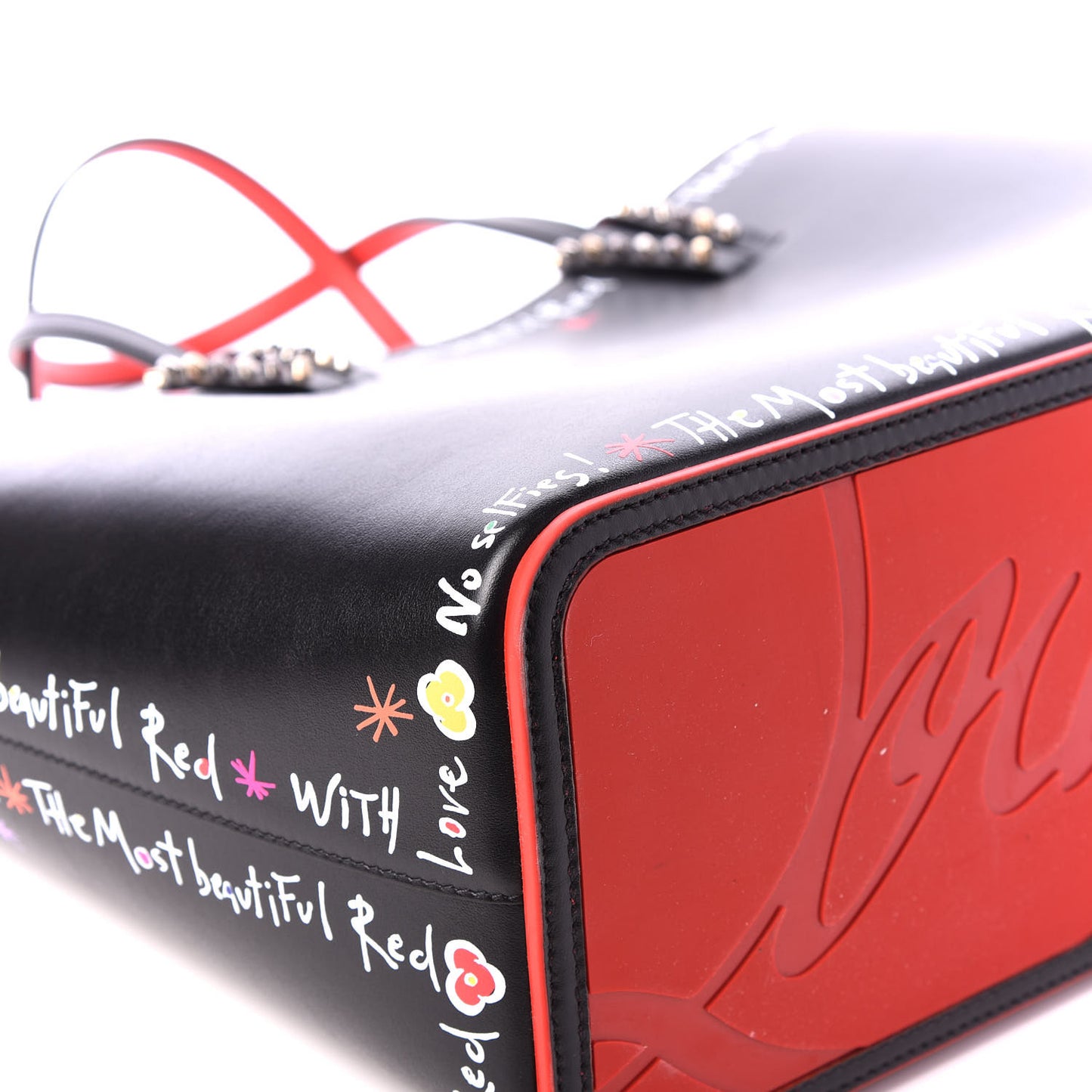 Calfskin Beautiful Red East West Cabata Tote Black Multicolor