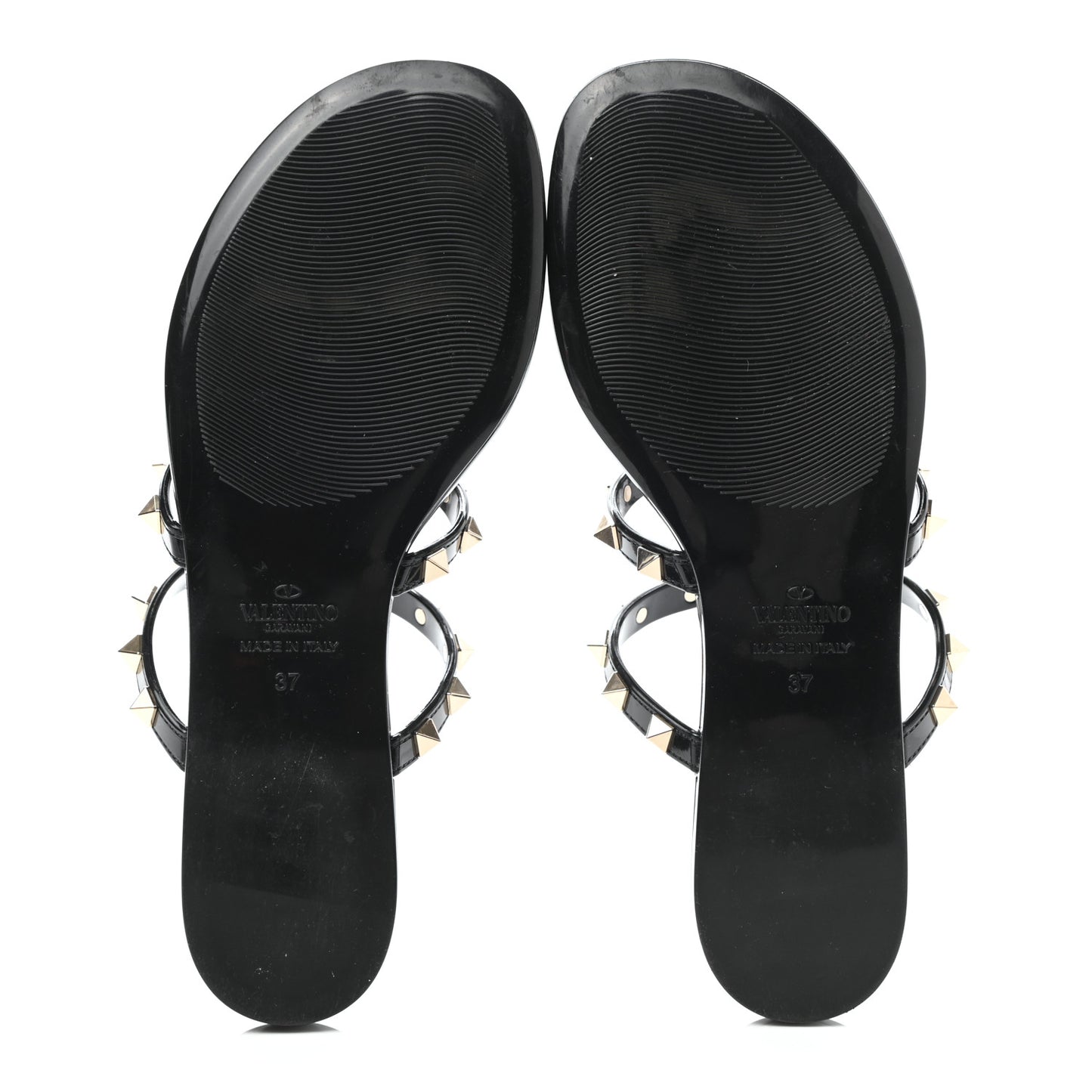 PVC Jelly Rockstud Caged Flat Thong Sandals 37 Black