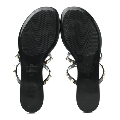 Valentino Garavani PVC Jelly Rockstud Caged Flat Thong Sandals 37 Black 5 of 10