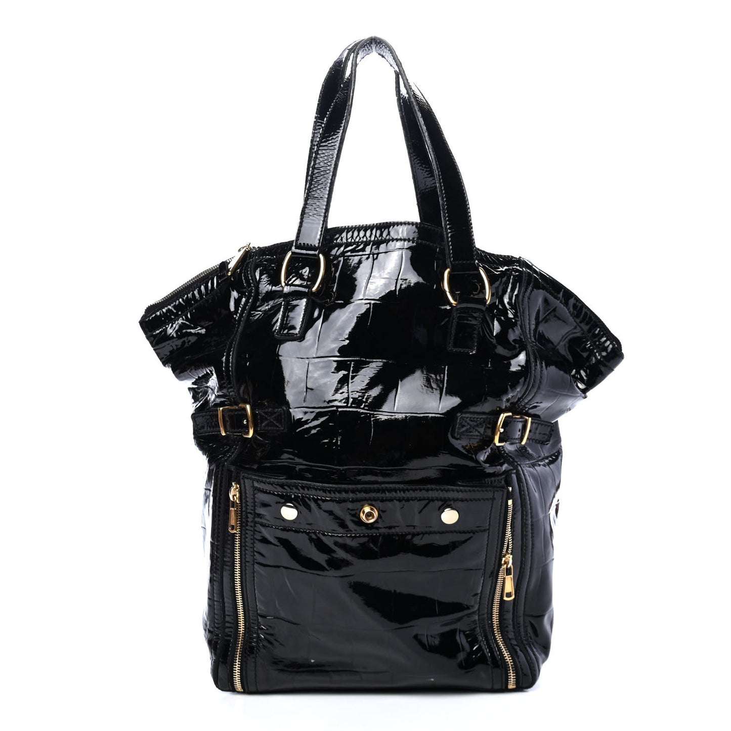 Patent Crocodile Embossed Medium Downtown Tote Black