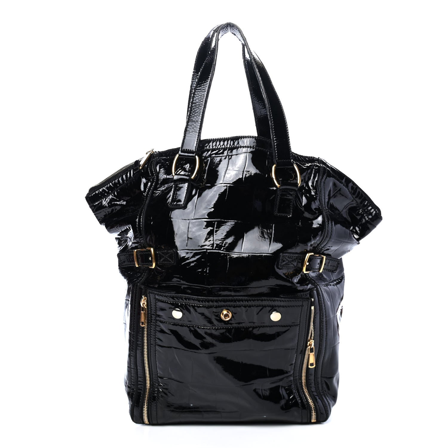 Saint Laurent Patent Crocodile Embossed Medium Downtown Tote Black 1 of 5