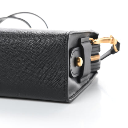 Prada Saffiano City Calfskin Esplanade Crossbody Bag Black Talco 10 of 11