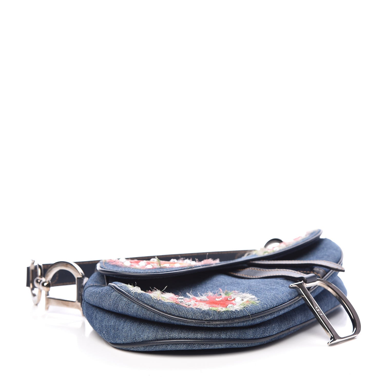 Christian Dior Denim Embroidered Saddle Bag Blue Multi 4 of 12