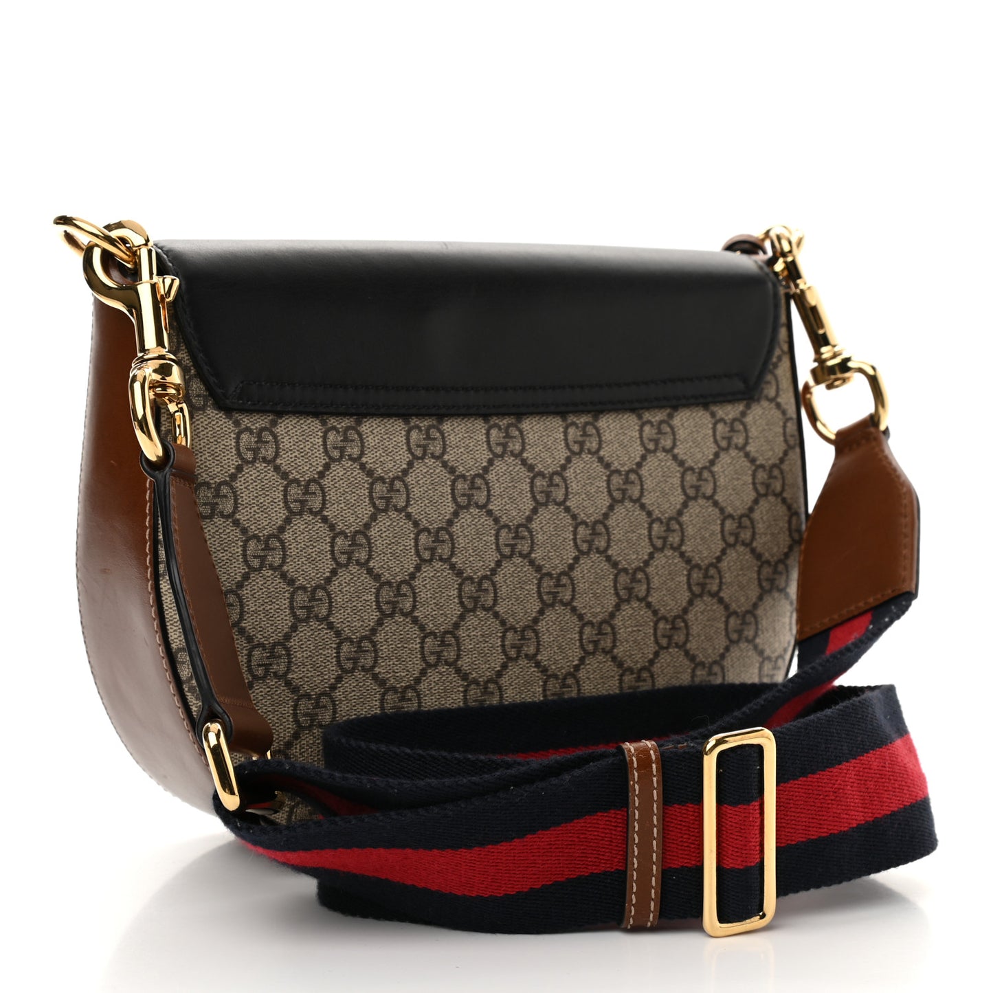GG Supreme Monogram Web Medium Padlock Messenger Shoulder Bag Black