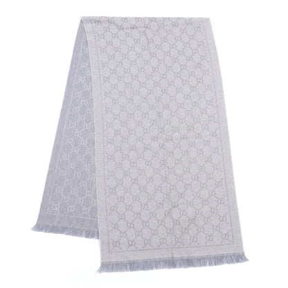 Gucci Wool Jacquard GG Monogram Sten Fringe Scarf Zinc Light Grey 3 of 4
