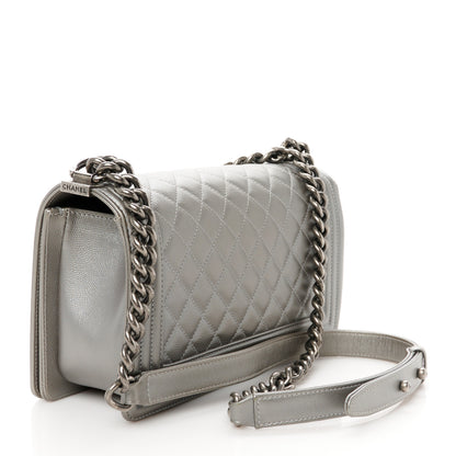 Chanel Metallic Caviar Quilted Medium Boy Flap Silver 3 of 10