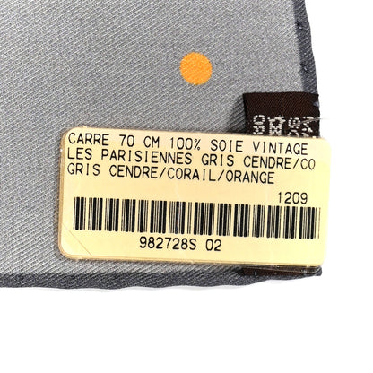 Hermes Silk Ex-Libris les Parisiennes Scarf 70 Gris Cendre Corail Orange 3 of 5