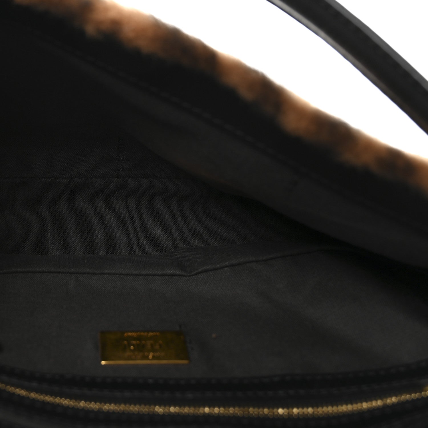 Fendi Shearling Vitello Dolce Macro FF 1974 Baguette Tobacco Black 5 of 9