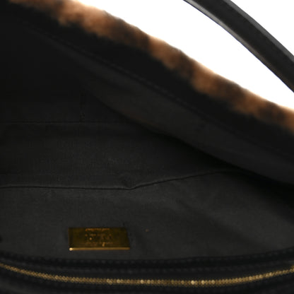 Fendi Shearling Vitello Dolce Macro FF 1974 Baguette Tobacco Black 5 of 9