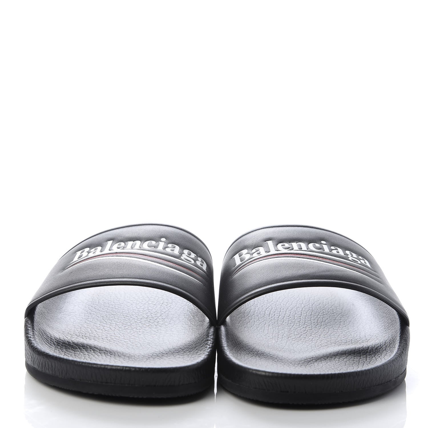 Balenciaga Nappa Political Campaign Logo Mens Pool Slide Sandals 40 Black White Vermillon 2 of 8