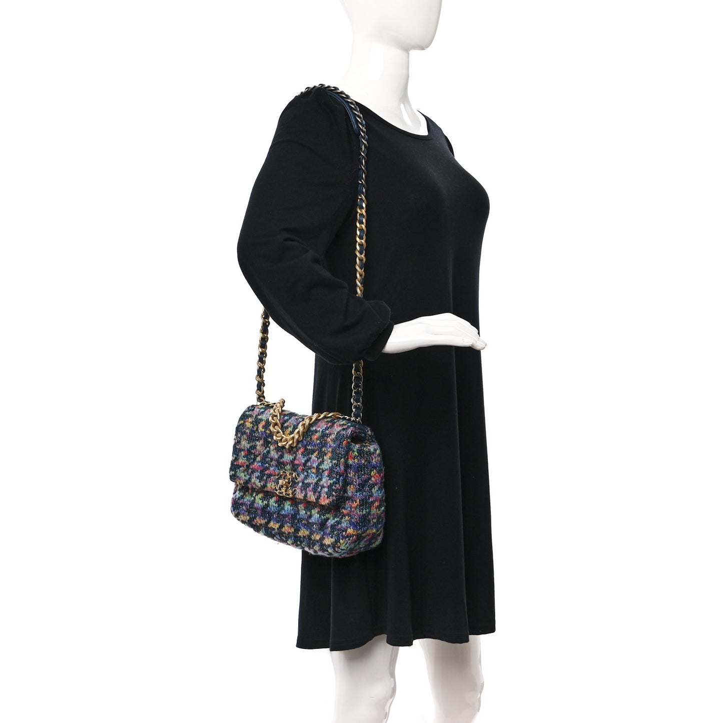 Tweed Quilted Medium Chanel 19 Flap Dark Multicolor