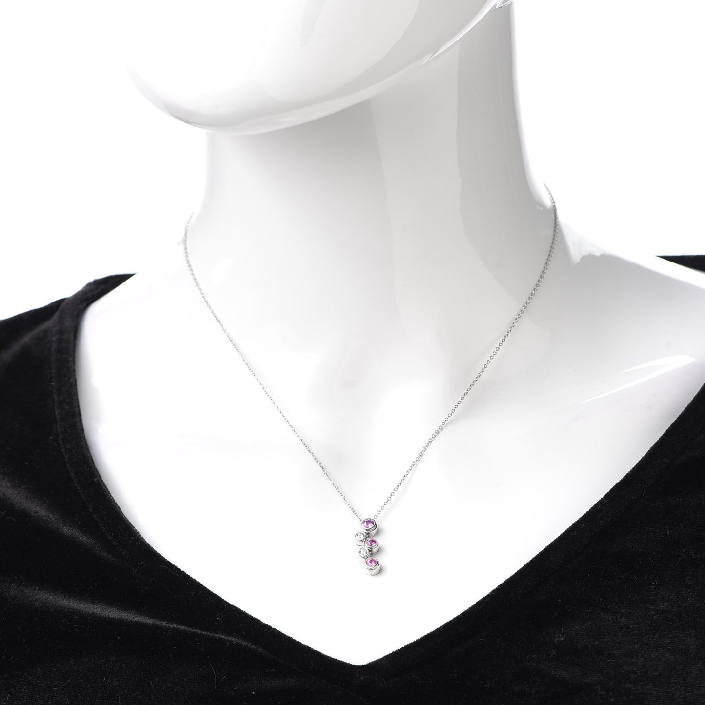 Platinum Diamond Pink Sapphire Bubble Pendant Necklace